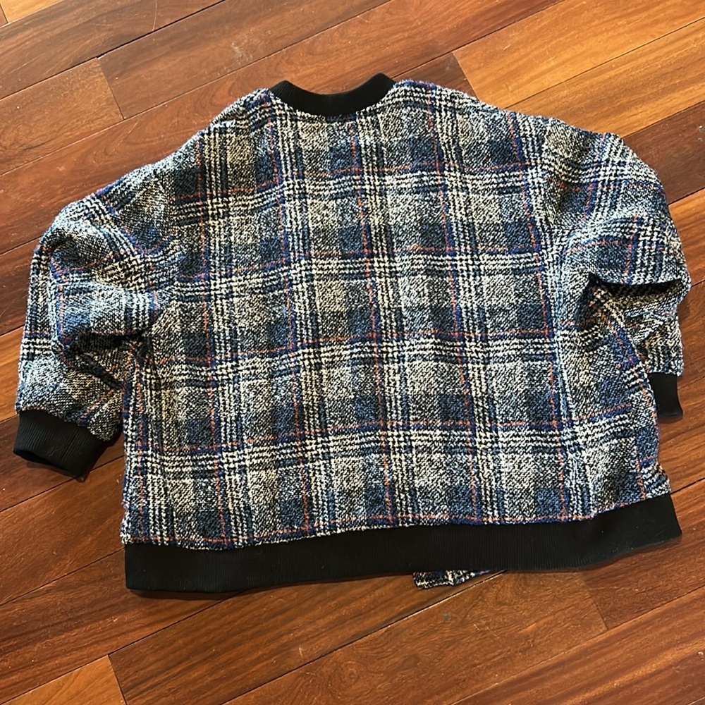 Avec Les Filles Plaid Tweed Bomber Jacket Coat, Size 3X, Gray Grey Blue - Picture 9 of 9
